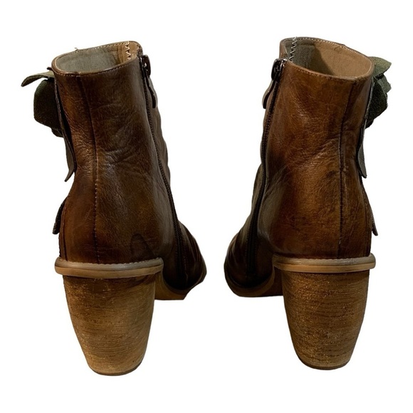 Socofy Distressed Brown Leather Boots with Green Leather 3-D Flower - Size 6 37 - Picture 5 of 14